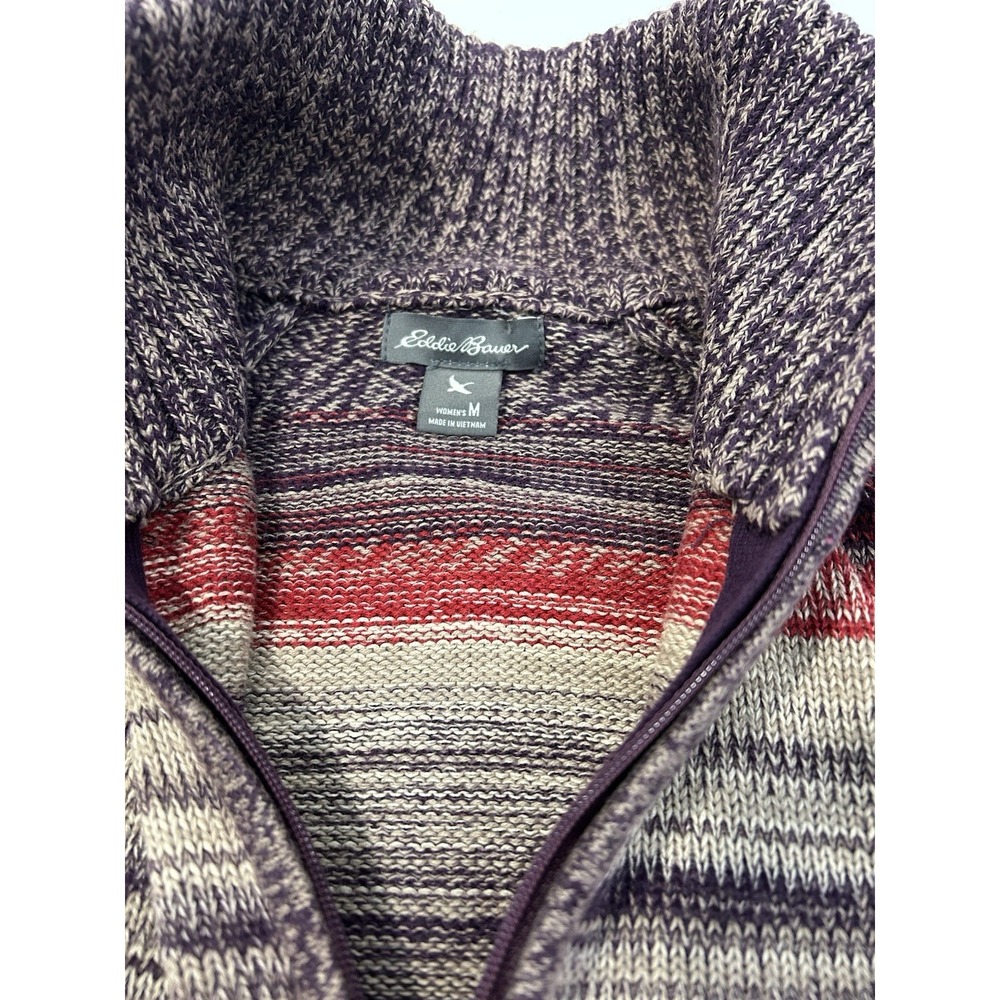 Eddie Bauer Vintage Zip-Front Pink and Purple Striped Cotton Cardigan Sweater M - Picture 3 of 10